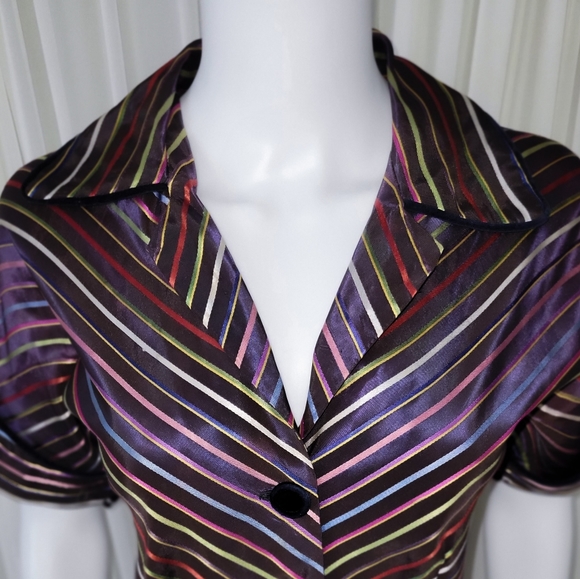 1940s Noir • Hostess Dress • Long Gown • Chevron Stripes • Vintage Delro S-M - Picture 2 of 10